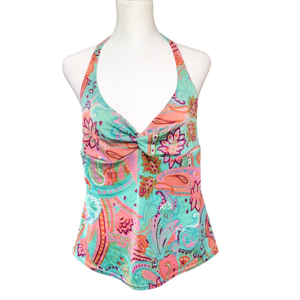Victorias Secret Y2K Tropical Colors Paisley Print Halter Style Tankini Top Xl